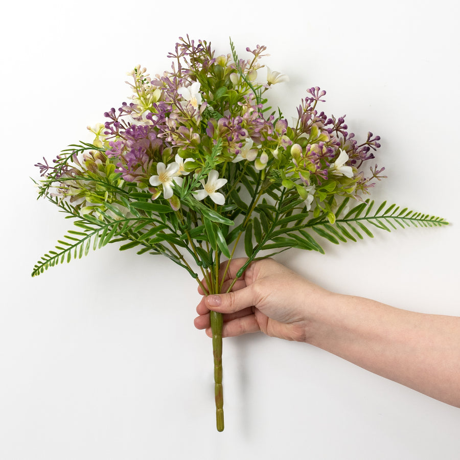 16" Plastic Leaves & Wildflowers Bush: Lavender & Cream