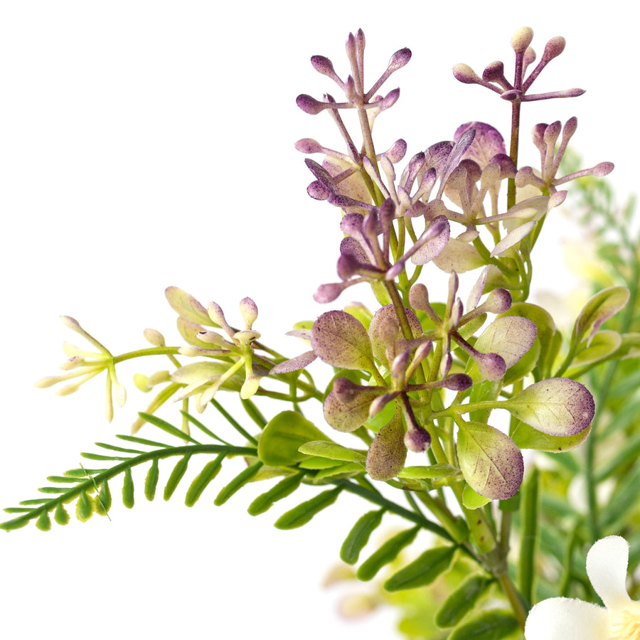 16" Plastic Leaves & Wildflowers Bush: Lavender & Cream