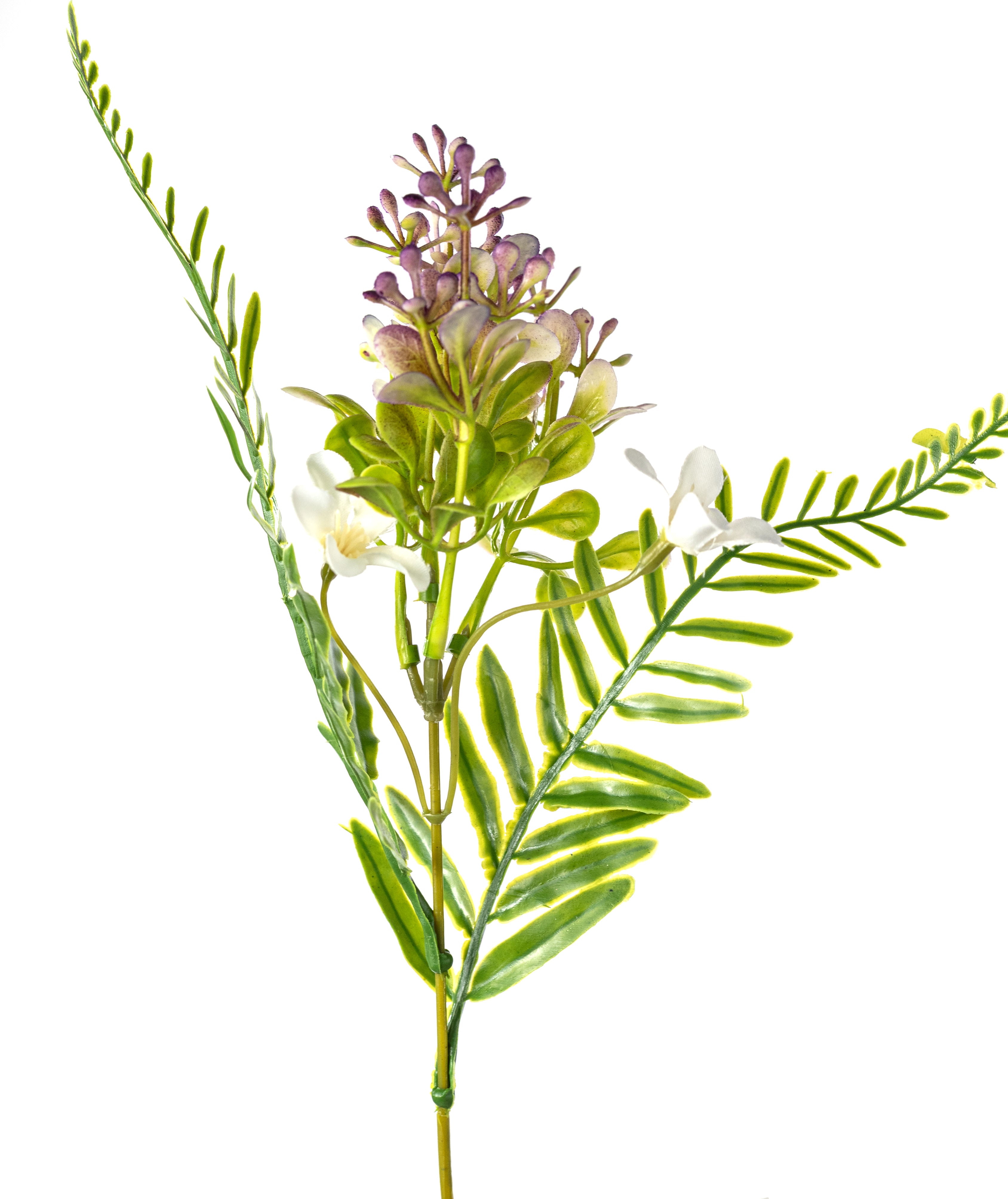 16" Plastic Leaves & Wildflowers Bush: Lavender & Cream