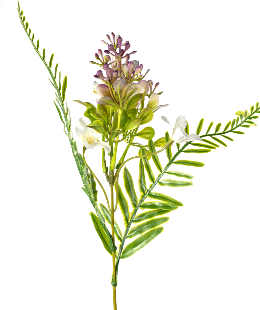 16" Plastic Leaves & Wildflowers Bush: Lavender & Cream