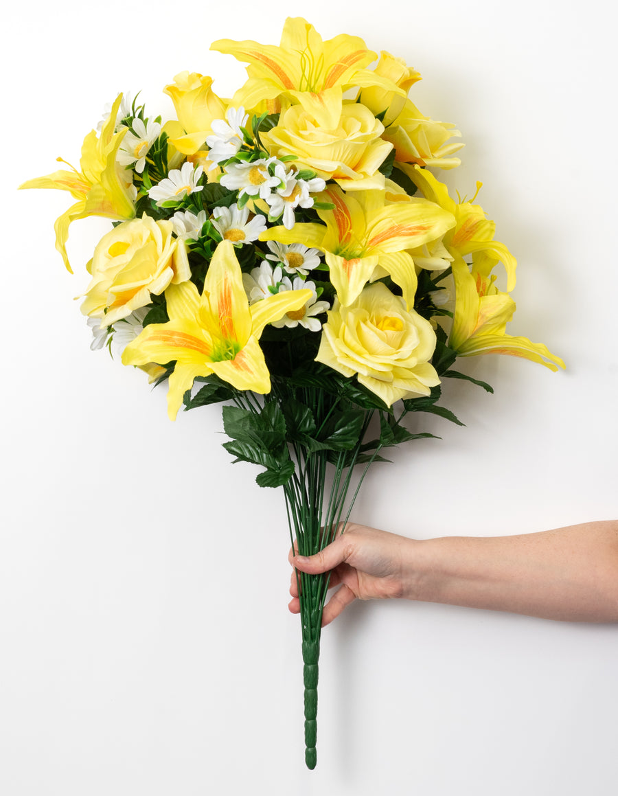 28" Lily, Rose & Daisy Mixed Bush: Yellow & White (36 Stem)