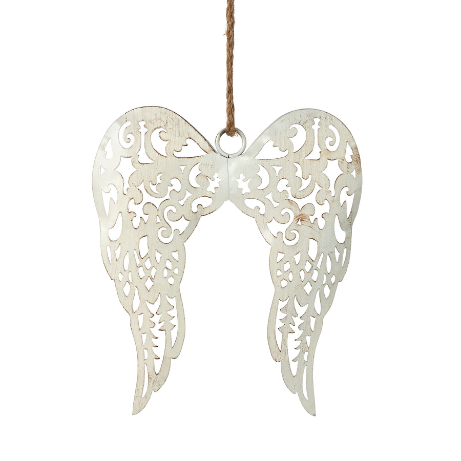 10" Metal Angel Wings Ornament: Ivory