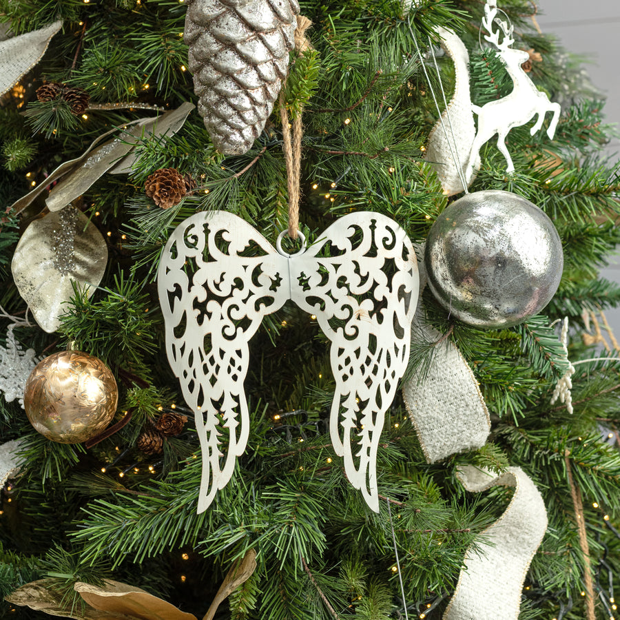 10" Metal Angel Wings Ornament: Ivory