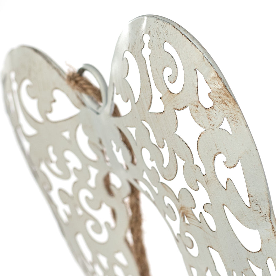 10" Metal Angel Wings Ornament: Ivory
