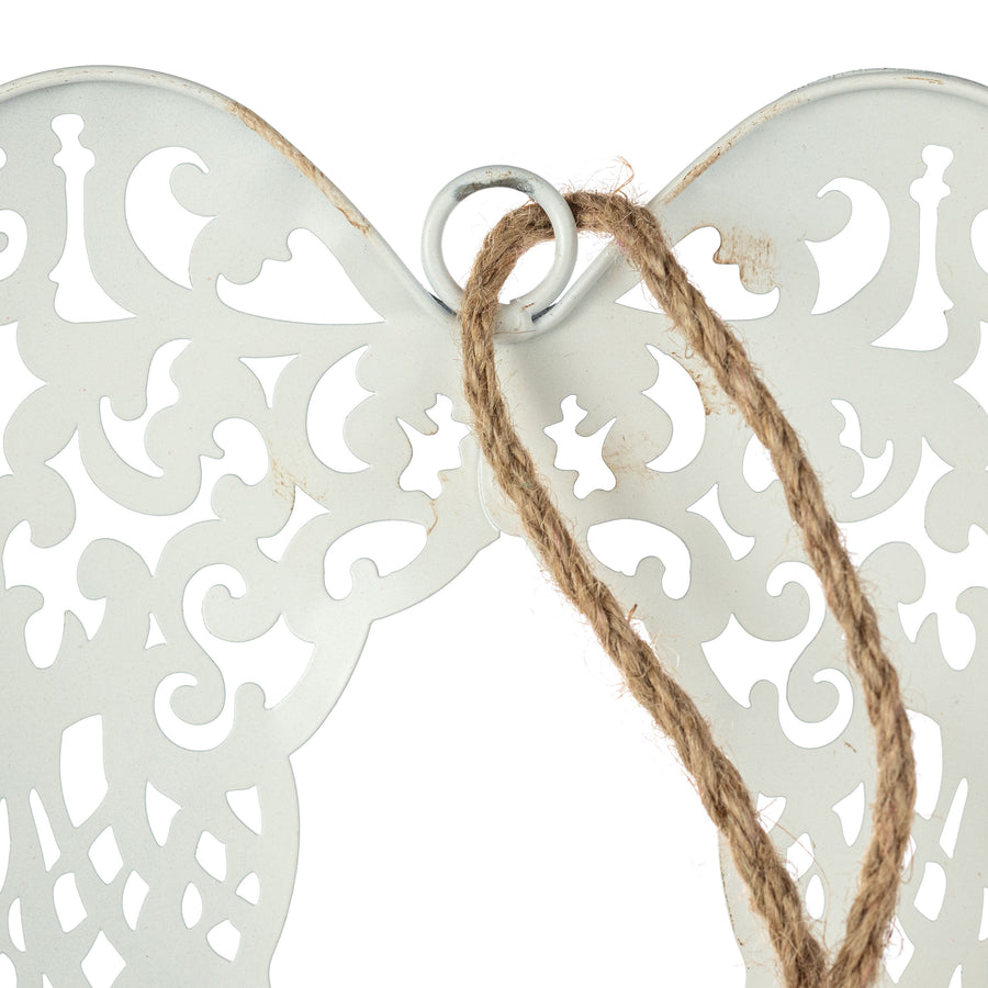 10" Metal Angel Wings Ornament: Ivory
