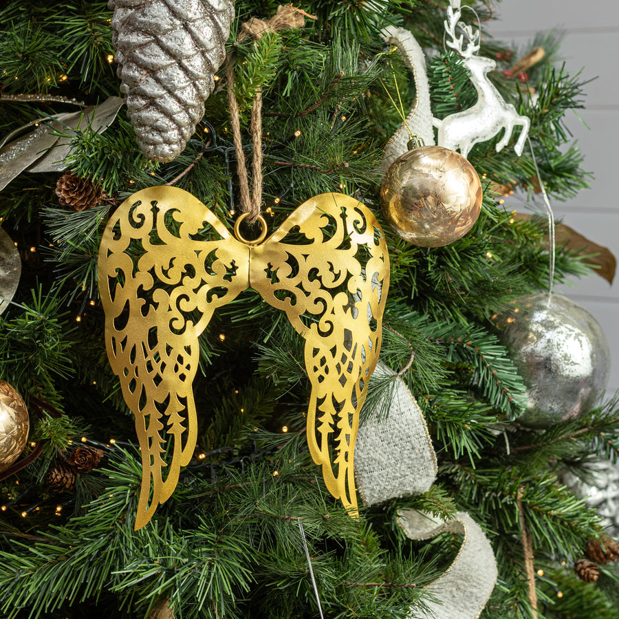 10" Metal Angel Wings Ornament: Gold