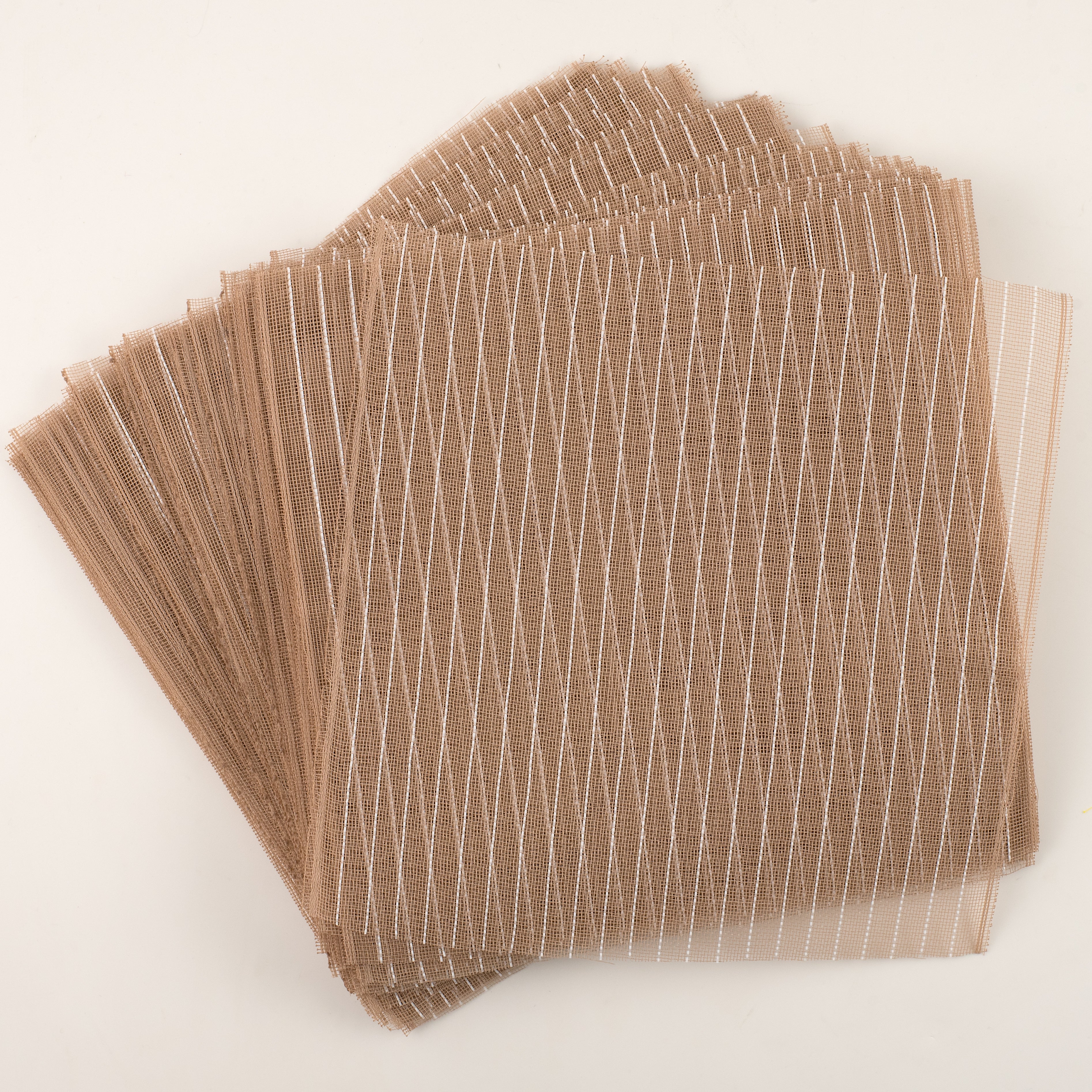 10.5" Square Pre-Cut Fine Weave Deco Mesh Sheets: Natural & White (40)