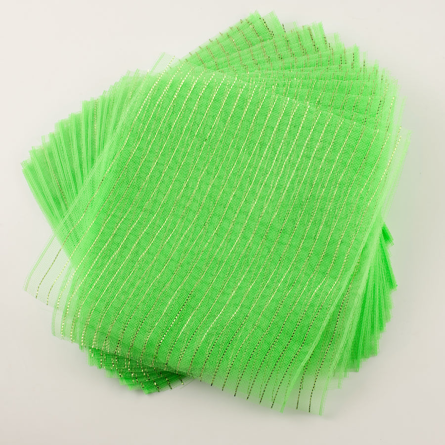 10.5" Square Pre-Cut Fine Weave Deco Mesh Sheets: Metallic Lime (40)