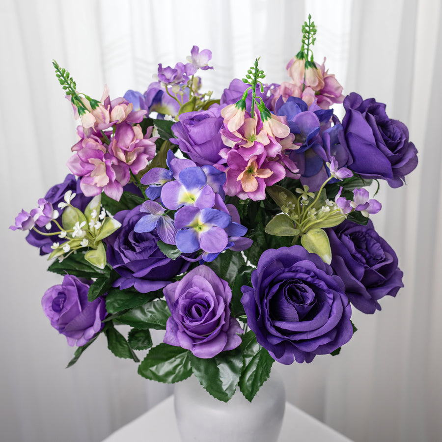 24" Rose, Hydrangea & Delphinium Bush: Purple & Lavender (24 Stem)
