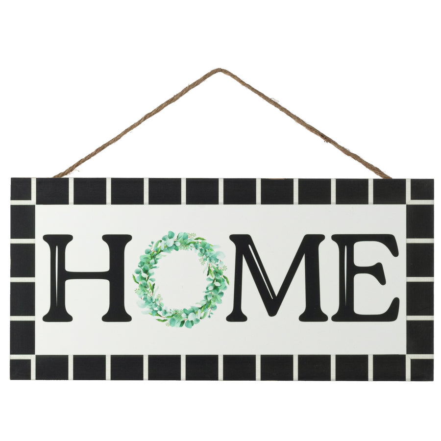 12" Wooden Sign: Black Tile Home Wreath