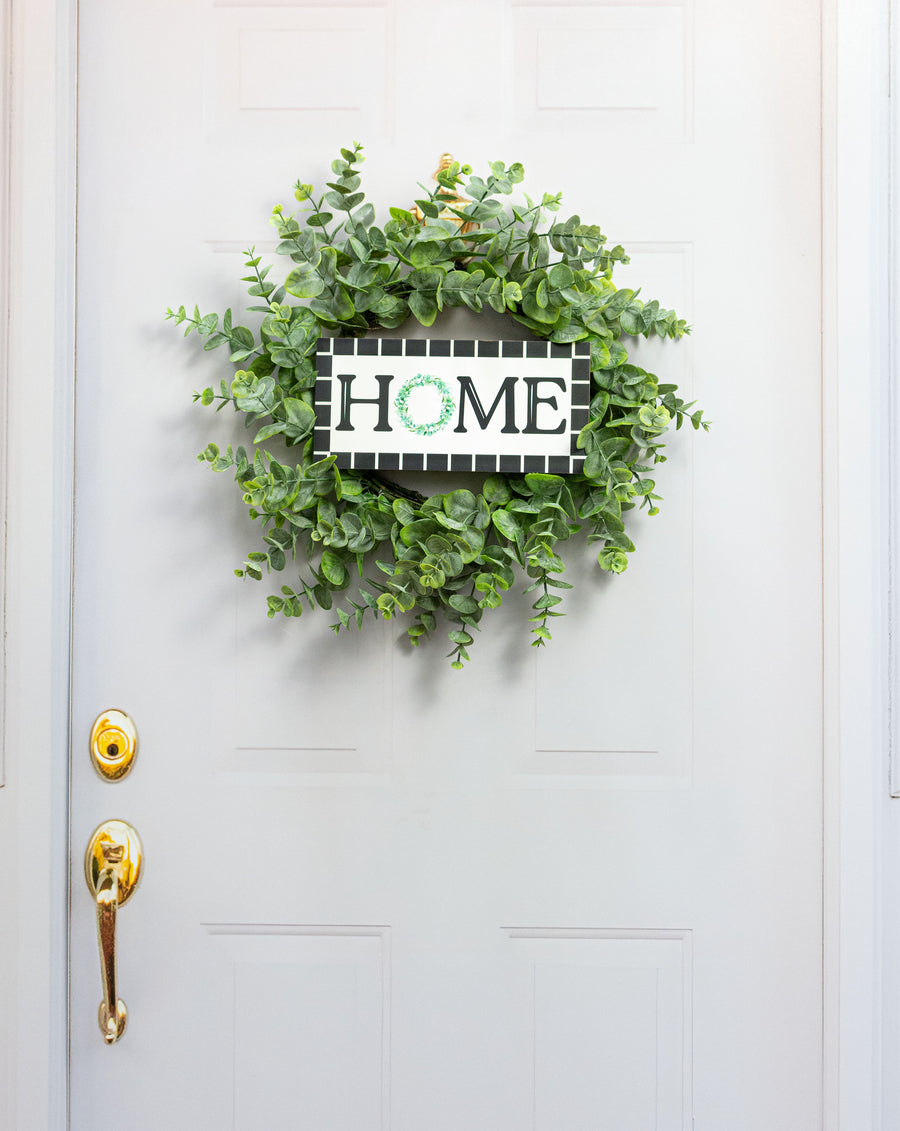 12" Wooden Sign: Black Tile Home Wreath
