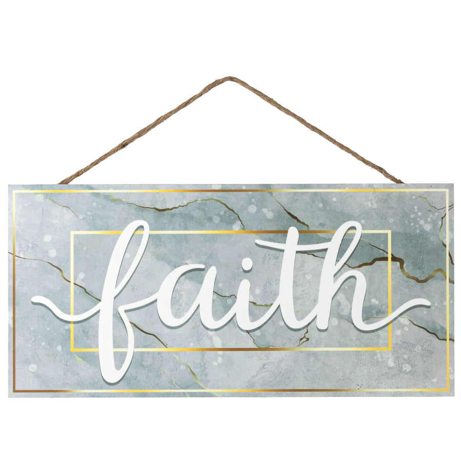 12" Wooden Sign: Grey Marble Faith