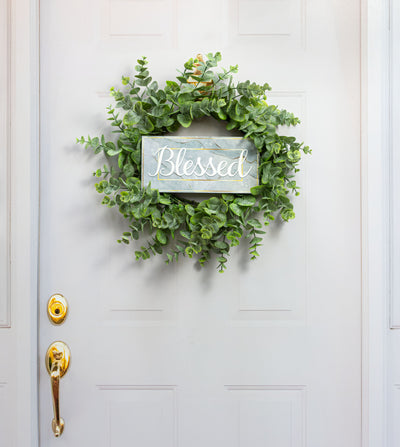 12" Wooden Sign: Grey Marble Blessed