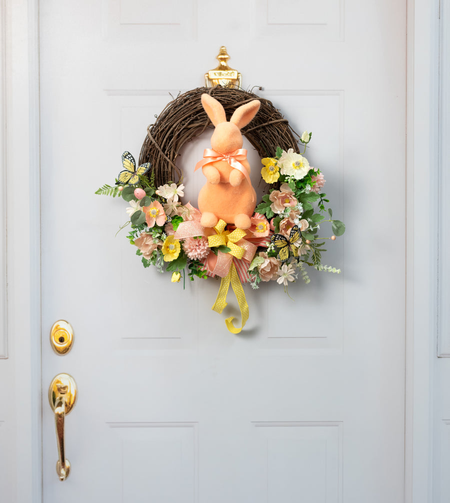 11" Flocked Easter Rabbit: Tangerine Orange