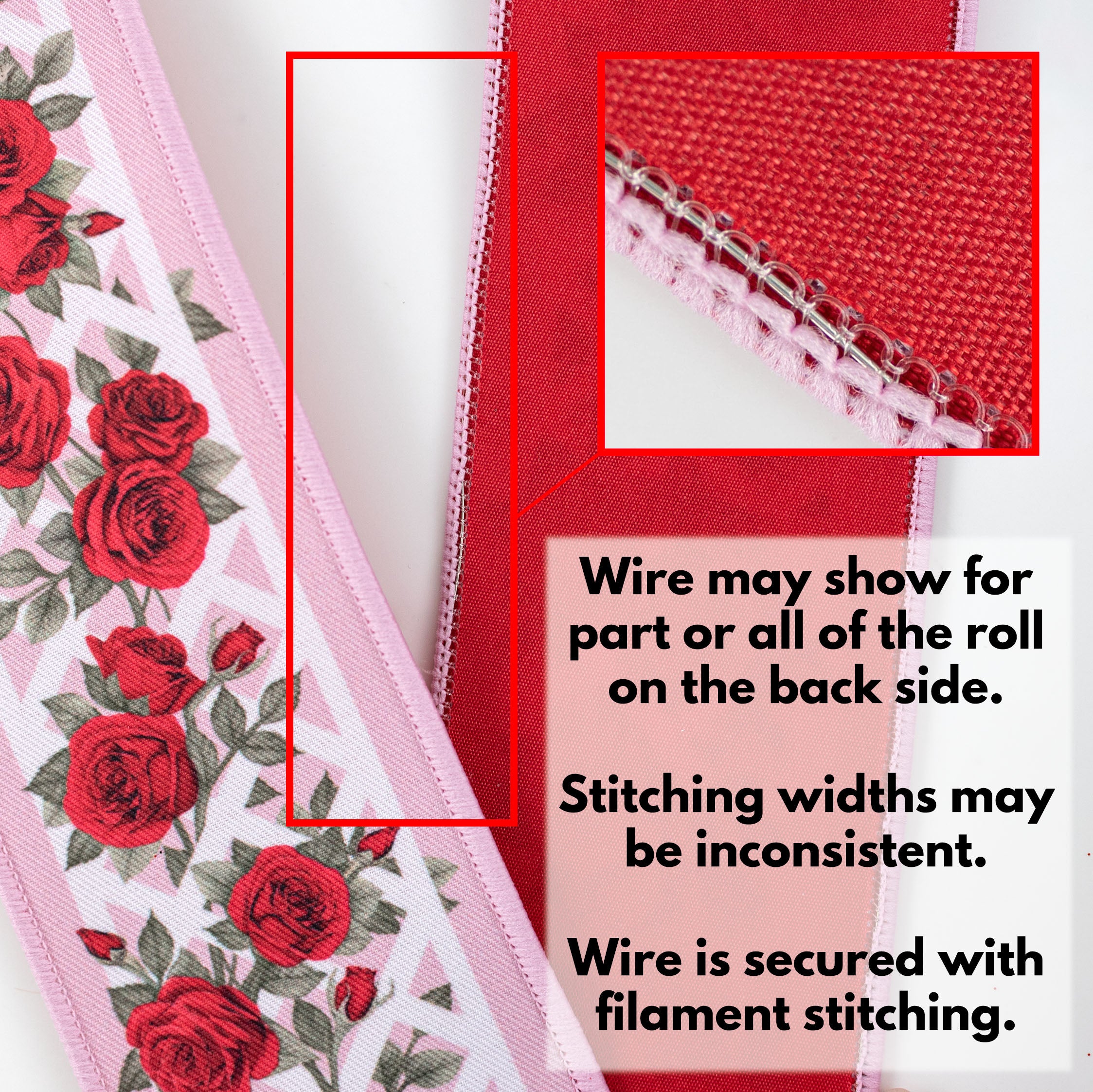 2.5" Double Sided Fused Rose Trellis Ribbon: Pink & Red (10 Yards)