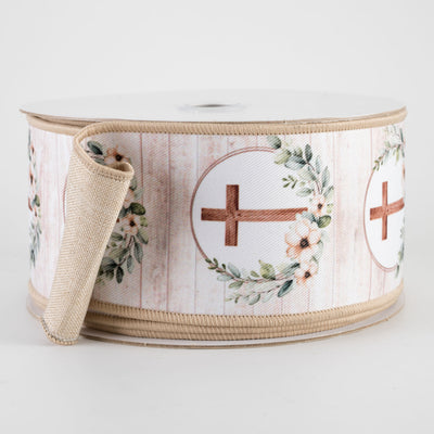 2.5" Double Sided Fused Floral Crosses Ribbon (10 Yards)