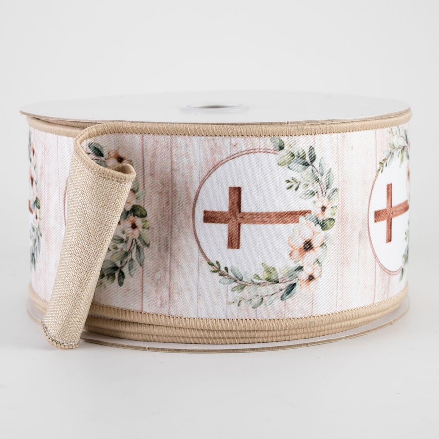 2.5" Double Sided Fused Floral Crosses Ribbon (10 Yards)