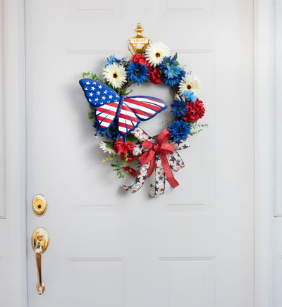 13" Metal Embossed Swallowtail Butterfly Sign: Patriotic