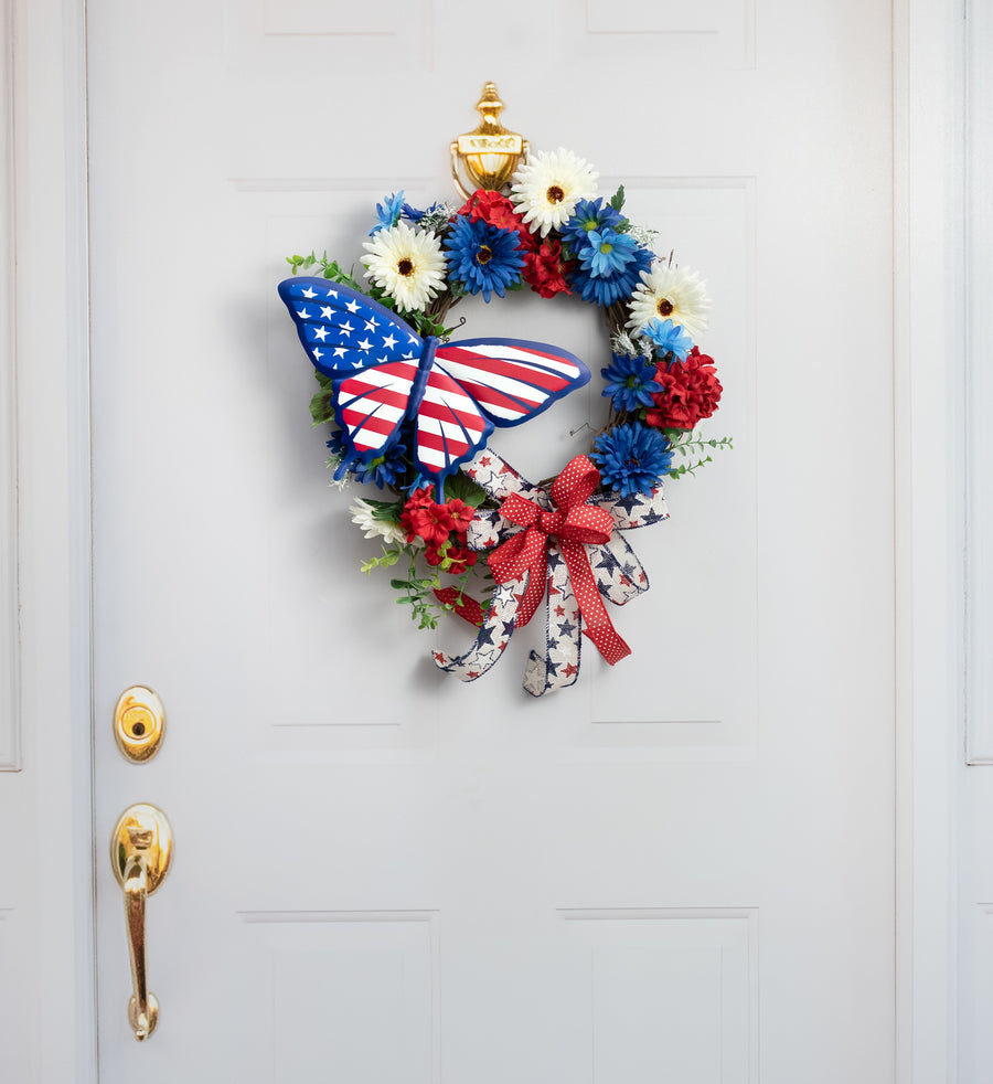 13" Embossed Metal Sign: Patriotic Swallowtail Butterfly