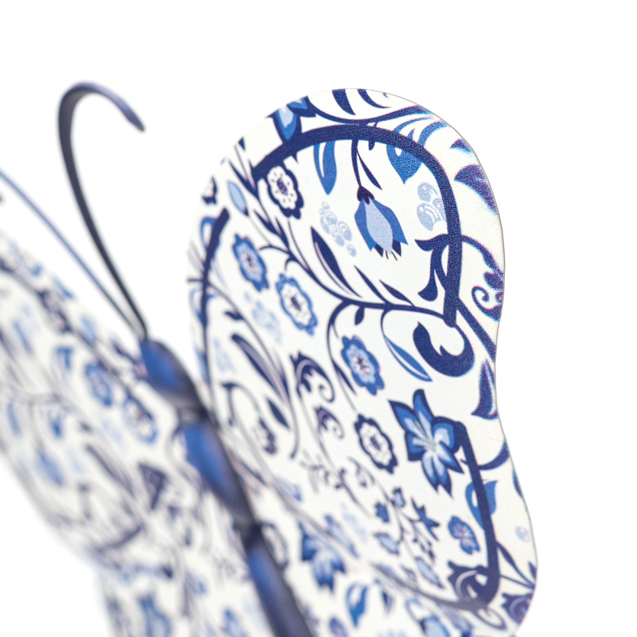 12" Embossed Metal Sign: Blue & White Chinoiserie Butterfly