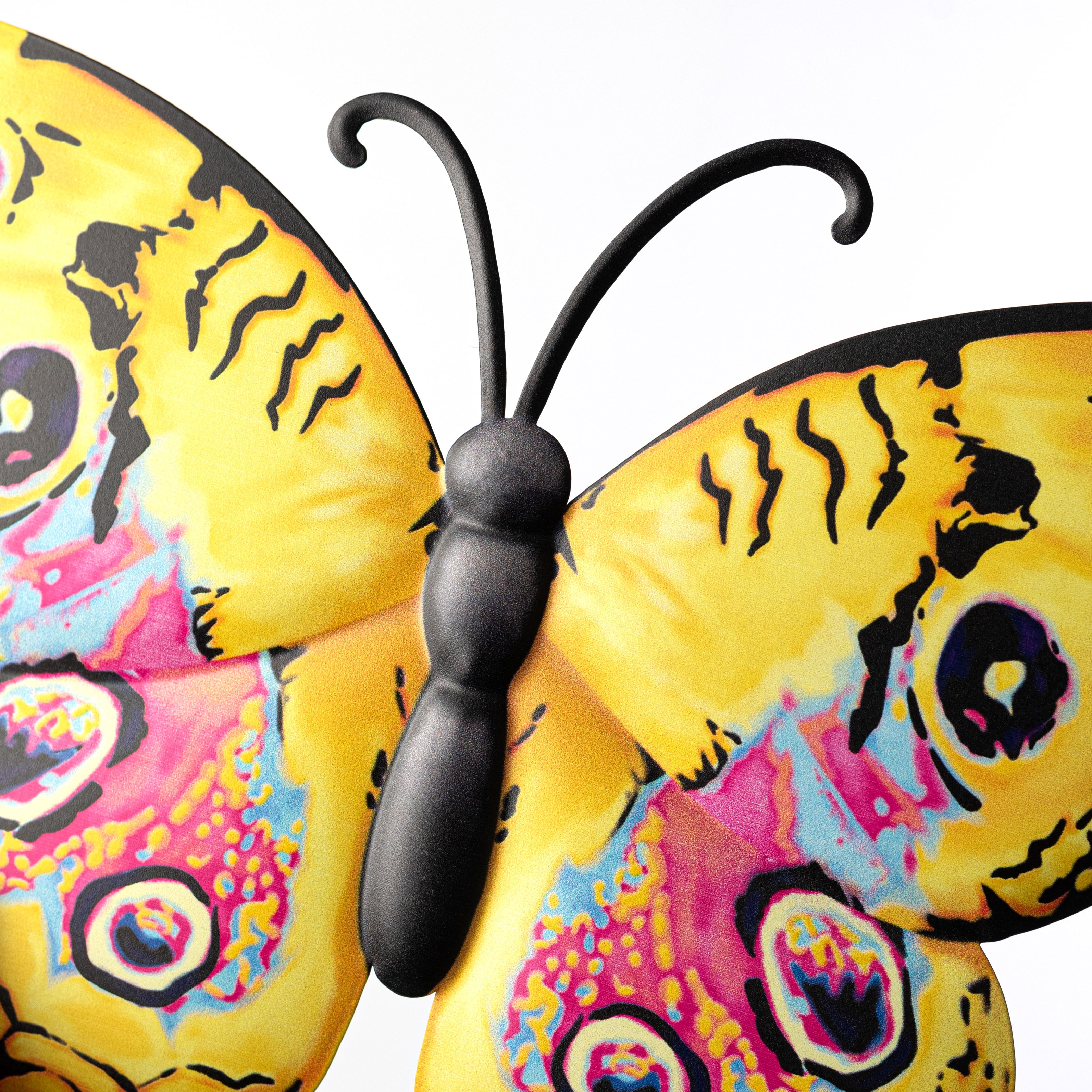 12" Embossed Metal Sign: Yellow Peacock Butterfly