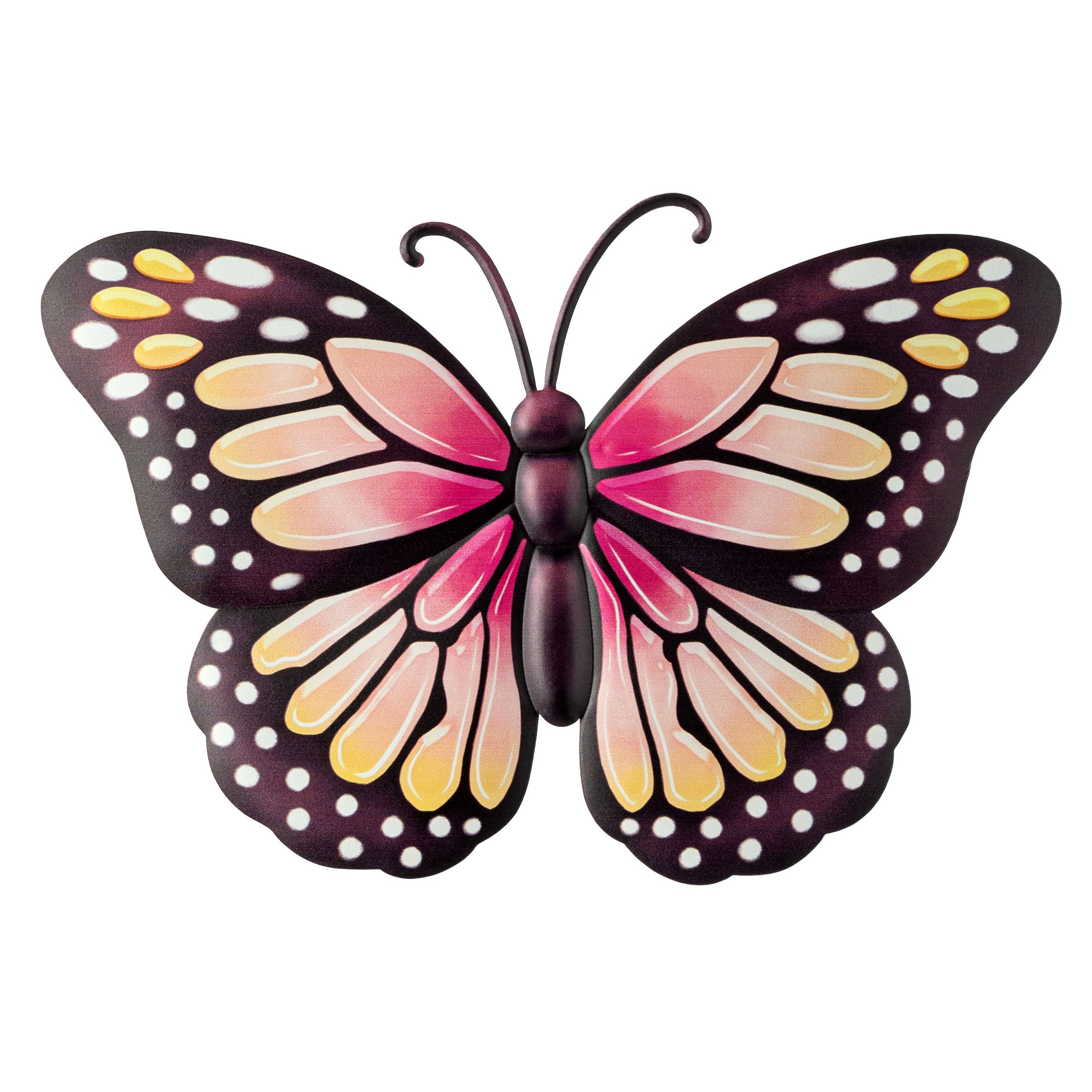 12" Embossed Metal Sign: Peach & Pink Monarch Butterfly