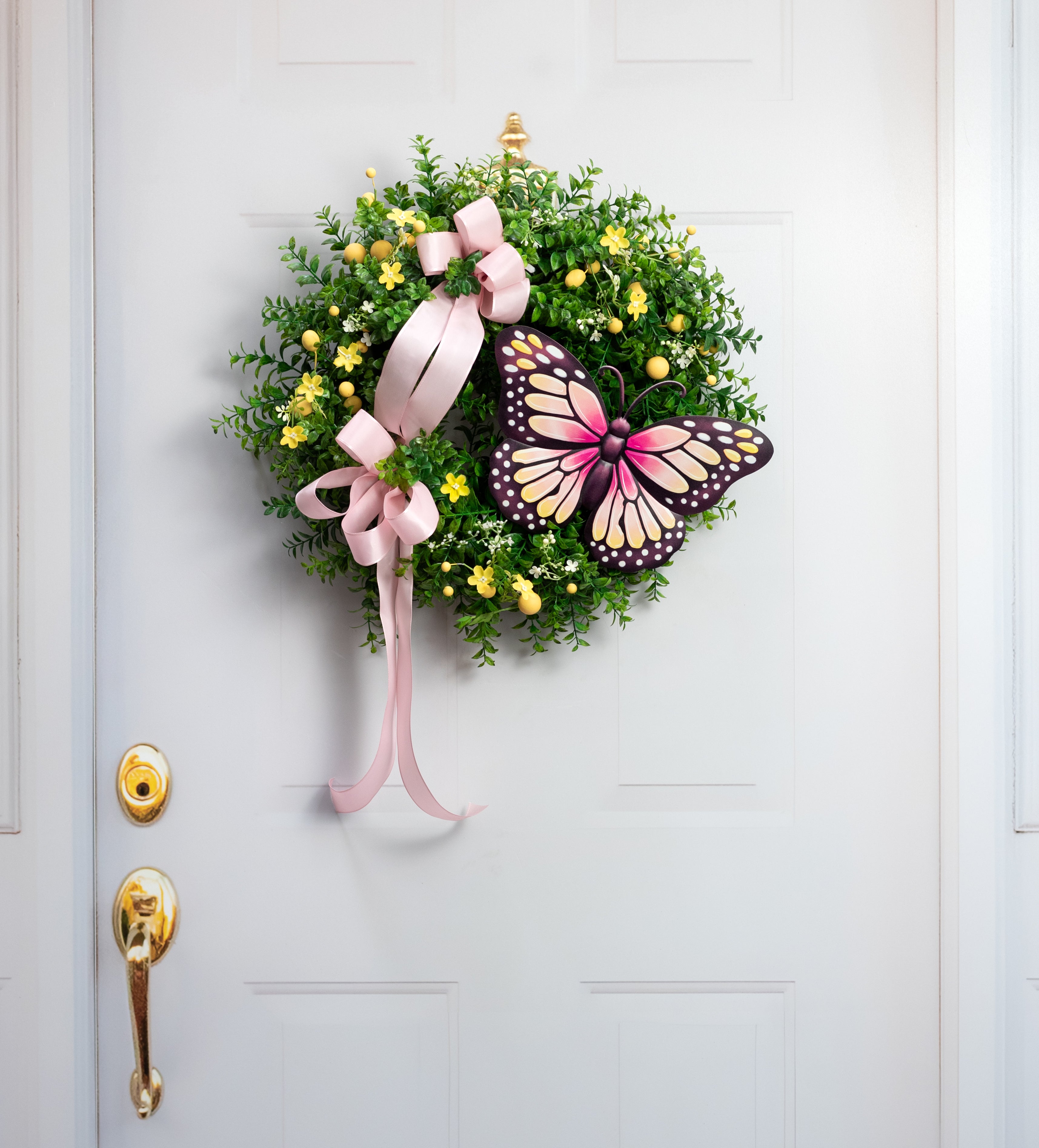 12" Embossed Metal Sign: Peach & Pink Monarch Butterfly