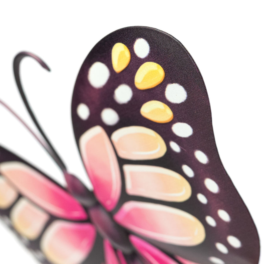 12" Embossed Metal Sign: Peach & Pink Monarch Butterfly