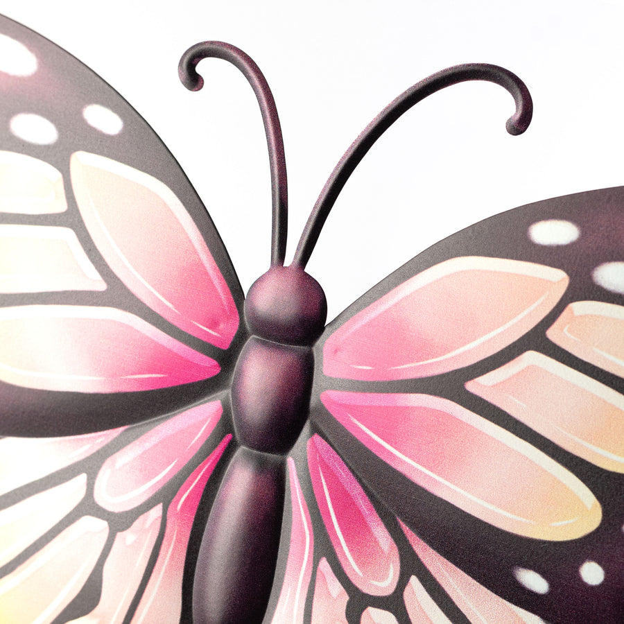12" Embossed Metal Sign: Peach & Pink Monarch Butterfly