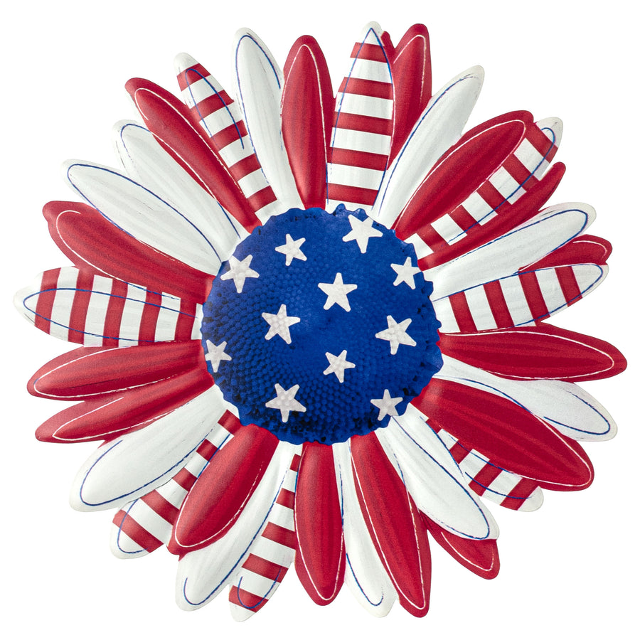 12" Embossed Metal Sign: Patriotic Stars & Stripes Flower