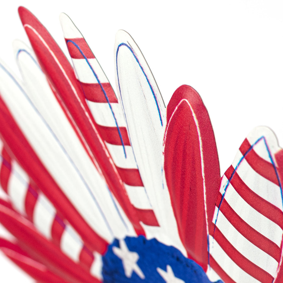 12" Embossed Metal Sign: Patriotic Stars & Stripes Flower