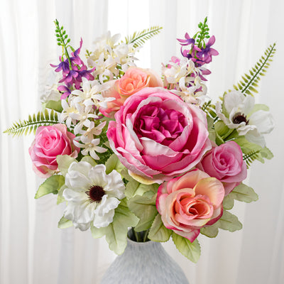 21" Rose, Hyacinth & Daisy Bush: Pink Mix (14 Stem)