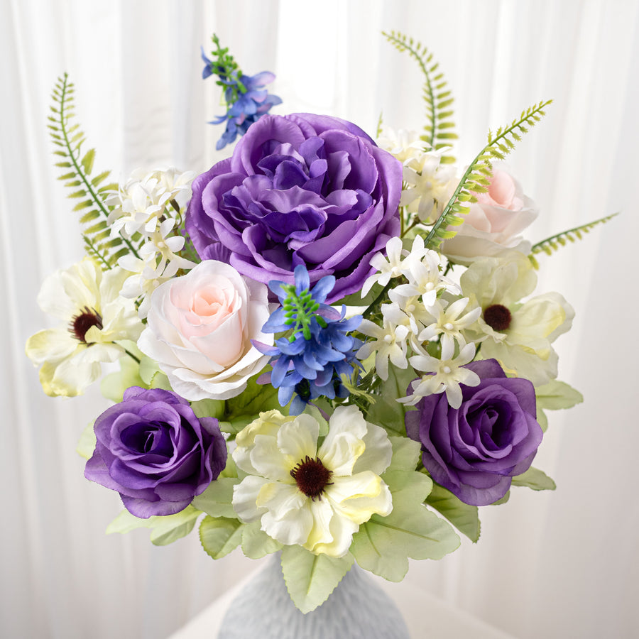 21" Rose, Hyacinth & Daisy Bush: Purple Mix (14 Stem)