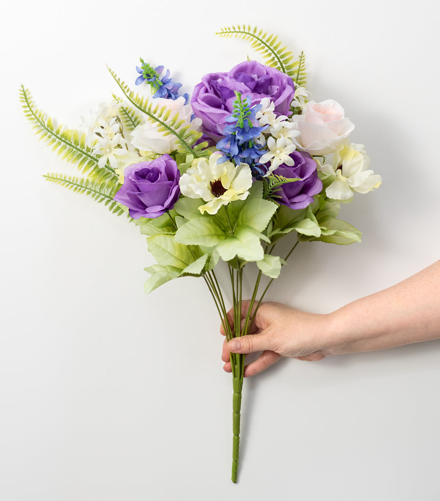 21" Rose, Hyacinth & Daisy Bush: Purple Mix (14 Stem)