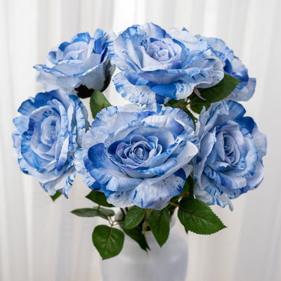 20" English Rose Bush: Variegated Blue & White (6 Stem)