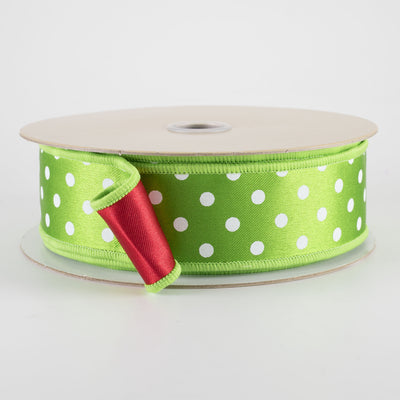1.5" Double Sided Fused Small Polka Dot Ribbon: Green, White & Red (10 Yards)