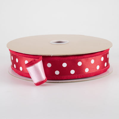 7/8" Double Sided Fused Small Polka Dot Ribbon: Red, White & Pink (10 Yards)