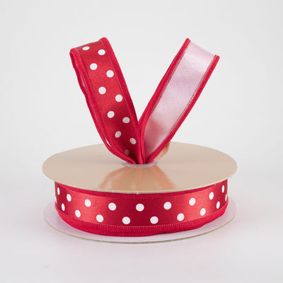 7/8" Double Sided Fused Small Polka Dot Ribbon: Red, White & Pink (10 Yards)