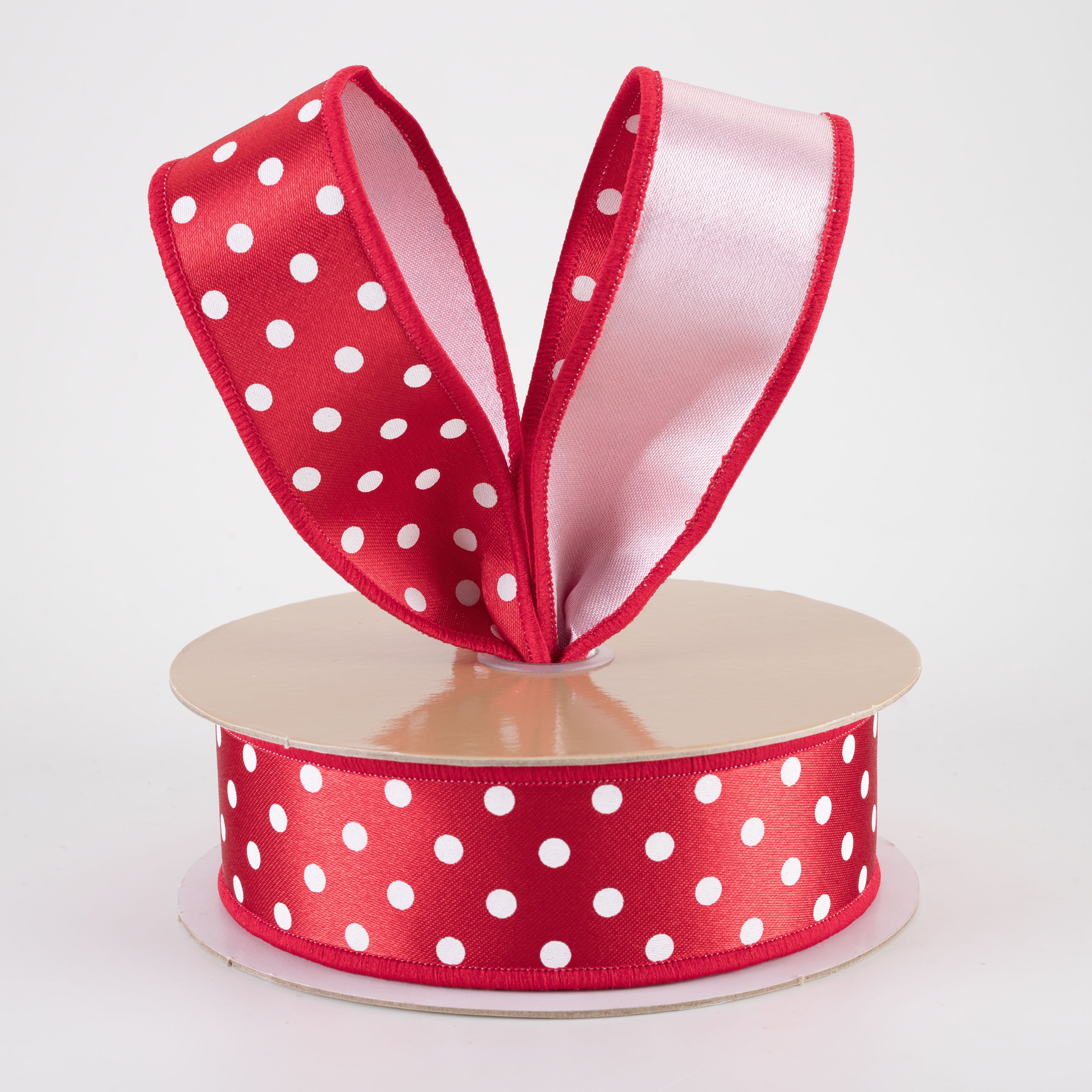 1.5" Double Sided Fused Small Polka Dot Ribbon: Red, White & Pink (10 Yards)