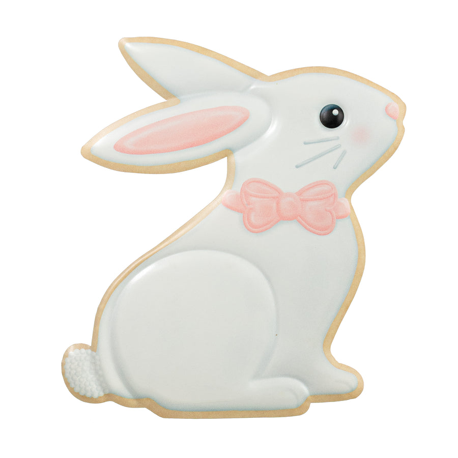 12" Embossed Metal Sign: White Bunny Cookie