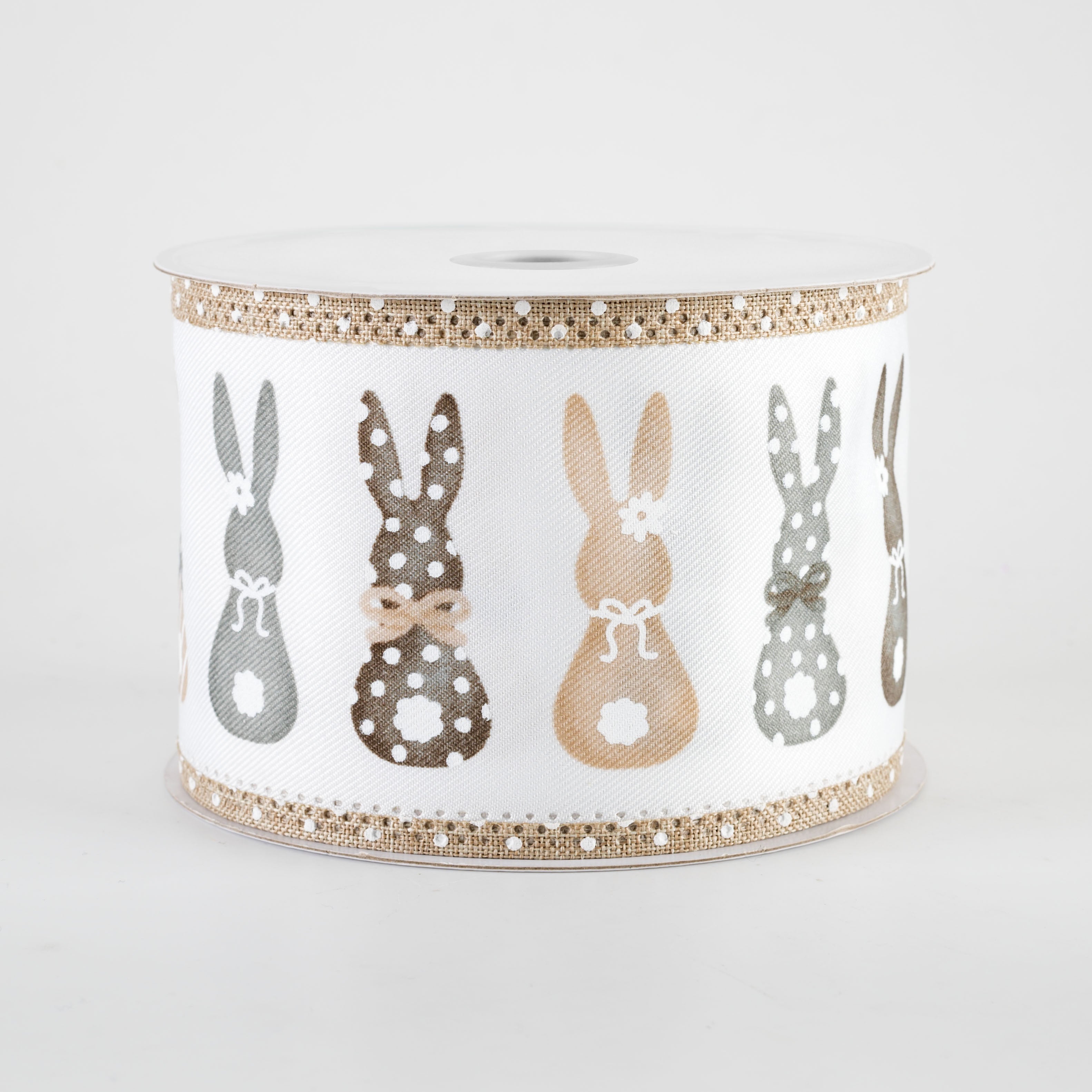 2.5" Bunny Silhouettes Swiss Dots Border Ribbon: White (10 Yards)