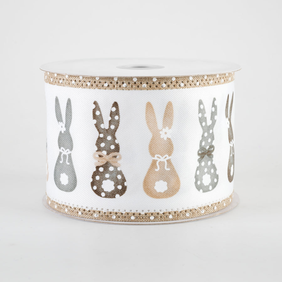 2.5" Bunny Silhouettes Swiss Dots Border Ribbon: White (10 Yards)