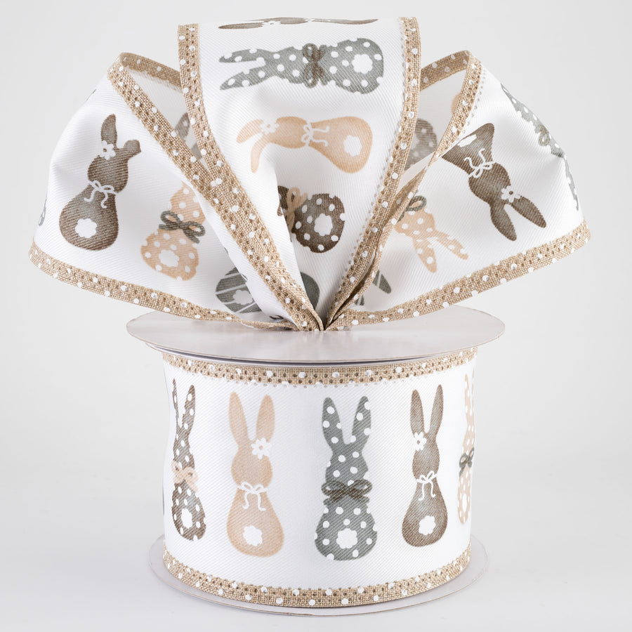2.5" Bunny Silhouettes Swiss Dots Border Ribbon: White (10 Yards)