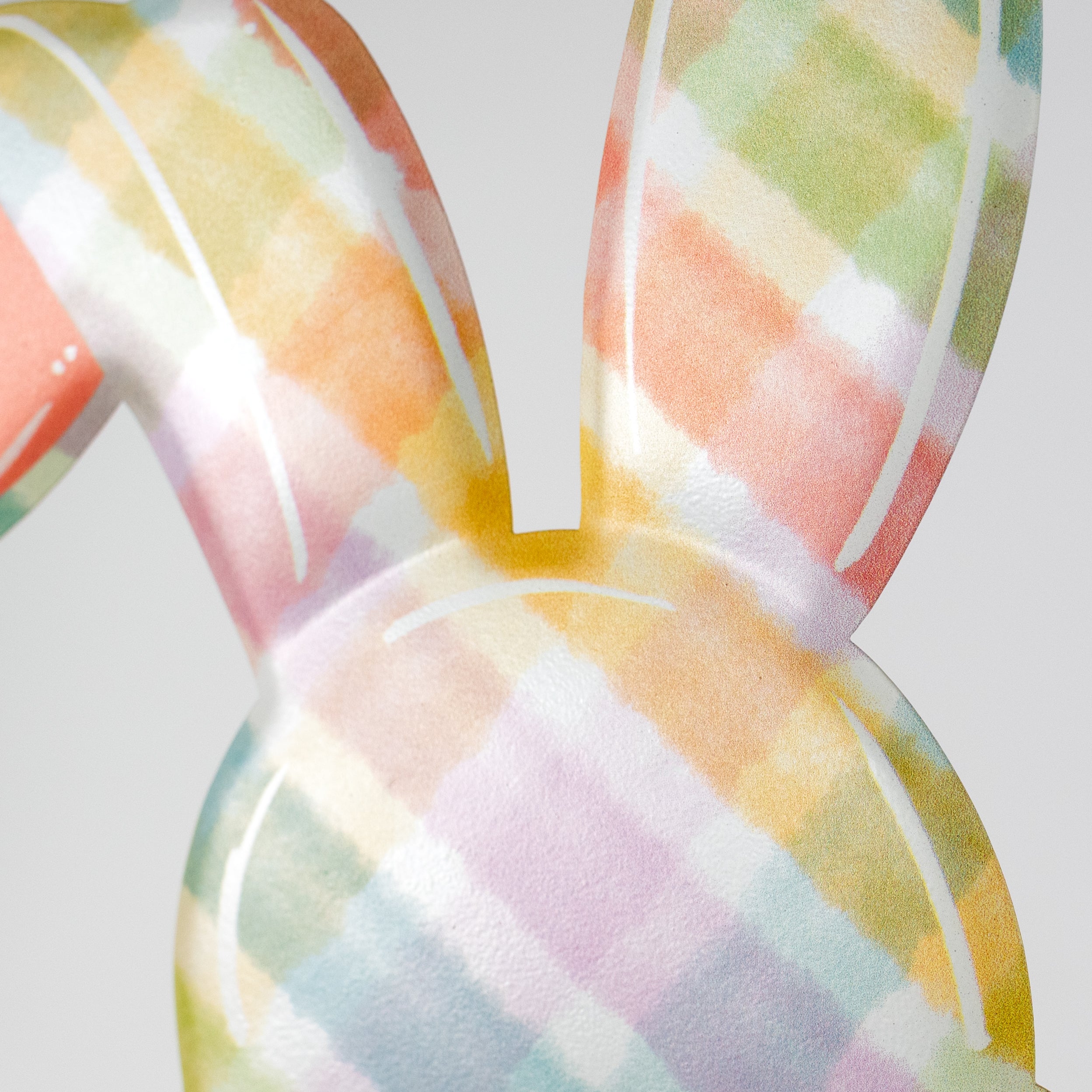 15" Embossed Metal Sign: Multicolor Plaid Bunny Bottom