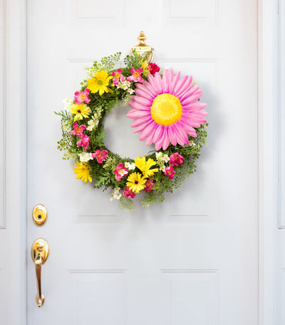 12" Embossed Metal Sign: Fuchsia Pink Daisy