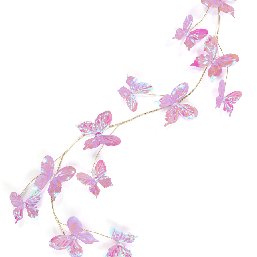 55" Plastic Butterfly Garland: Iridescent Pink