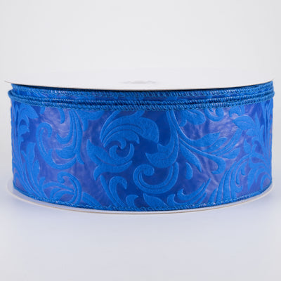 2.5" Embossed Leaf Filagree Breeze Ribbon: Royal Blue (50 Yards)