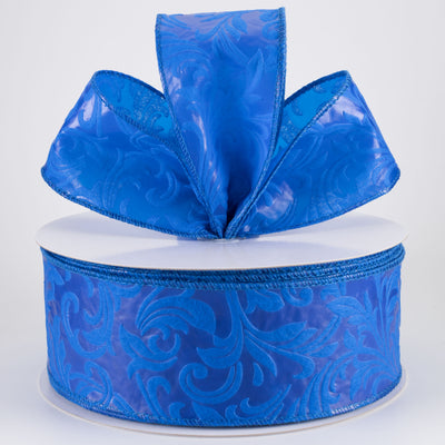 2.5" Embossed Leaf Filagree Breeze Ribbon: Royal Blue (50 Yards)