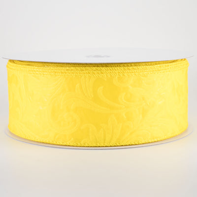 2.5" Embossed Leaf Filagree Breeze Ribbon: Yellow (50 Yards)