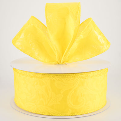2.5" Embossed Leaf Filagree Breeze Ribbon: Yellow (50 Yards)